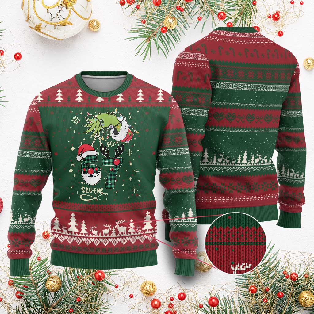 Funny Green Hand Six Seven Meme Ugly Christmas Sweater Gen Z Alpha Xmas Gift TS12 Red Green Print Your Wear