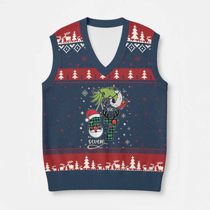 Funny Green Hand Six Seven Meme V-Neck Knit Sweater Vest Gen Z Alpha Xmas Gift TS12 Navy Red Print Your Wear