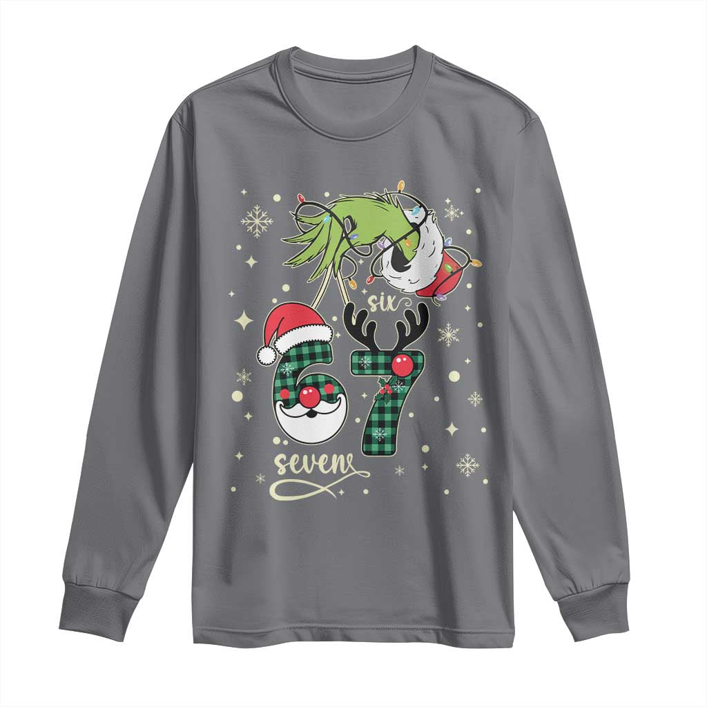 Funny Green Hand Six Seven Meme Long Sleeve Shirt Gen Z Alpha Xmas Gift TS12 Charcoal Print Your Wear