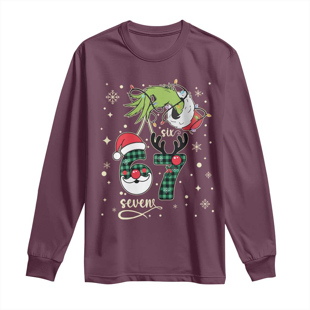 Funny Green Hand Six Seven Meme Long Sleeve Shirt Gen Z Alpha Xmas Gift TS12 Maroon Print Your Wear