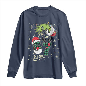 Funny Green Hand Six Seven Meme Long Sleeve Shirt Gen Z Alpha Xmas Gift TS12 Navy Print Your Wear