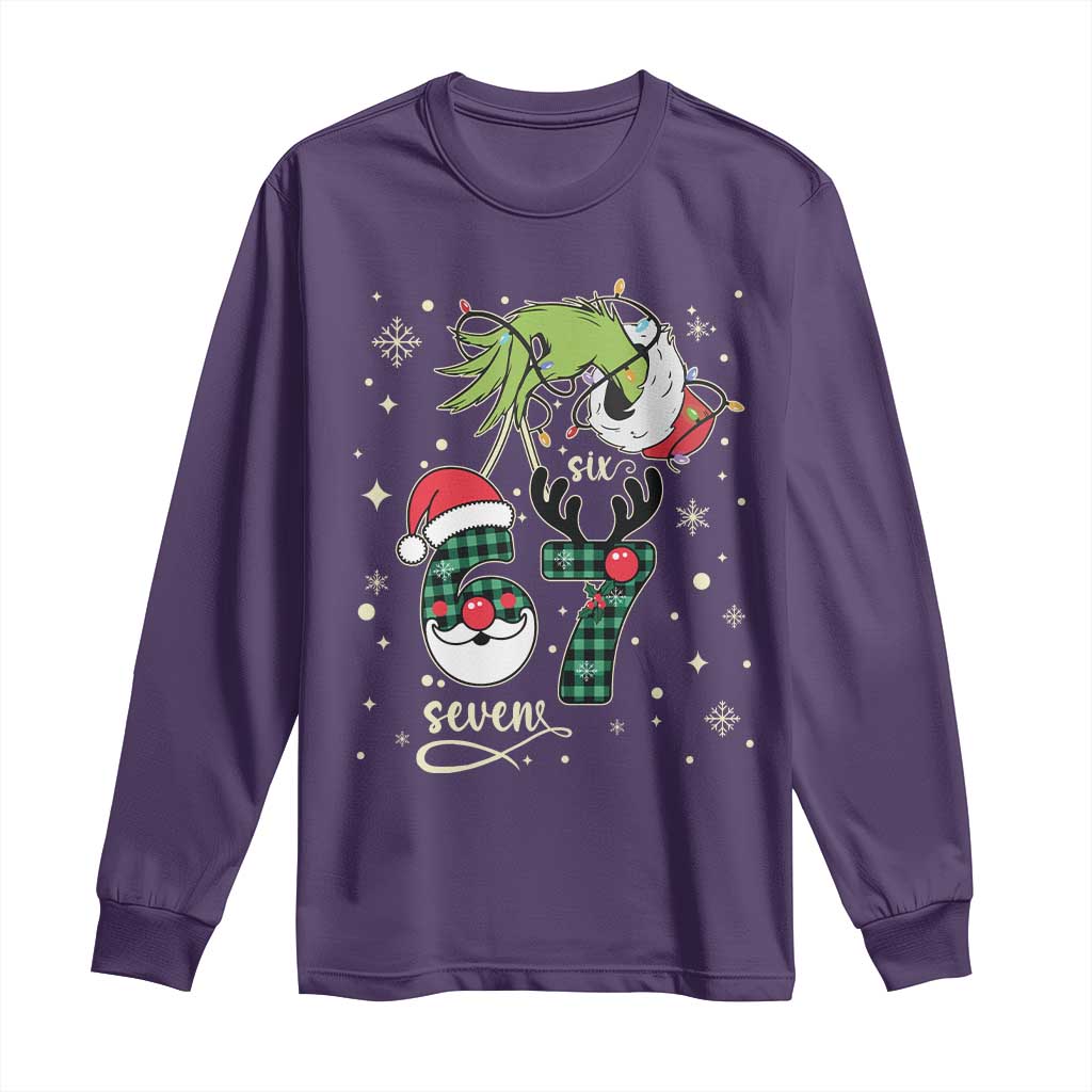 Funny Green Hand Six Seven Meme Long Sleeve Shirt Gen Z Alpha Xmas Gift TS12 Purple Print Your Wear