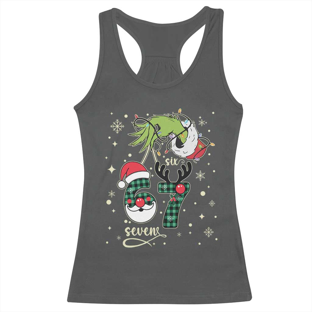 Funny Green Hand Six Seven Meme Racerback Tank Top Gen Z Alpha Xmas Gift TS12 Dark Heather Print Your Wear