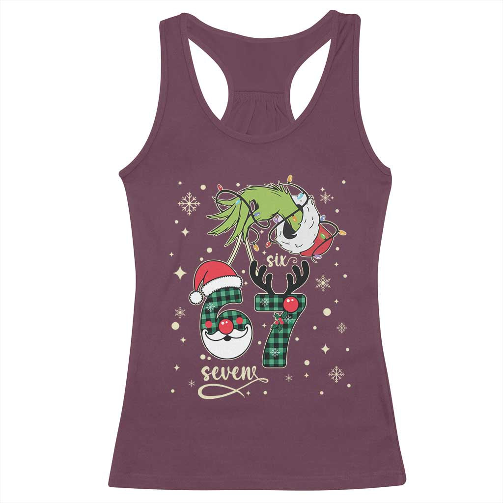 Funny Green Hand Six Seven Meme Racerback Tank Top Gen Z Alpha Xmas Gift TS12 Maroon Print Your Wear