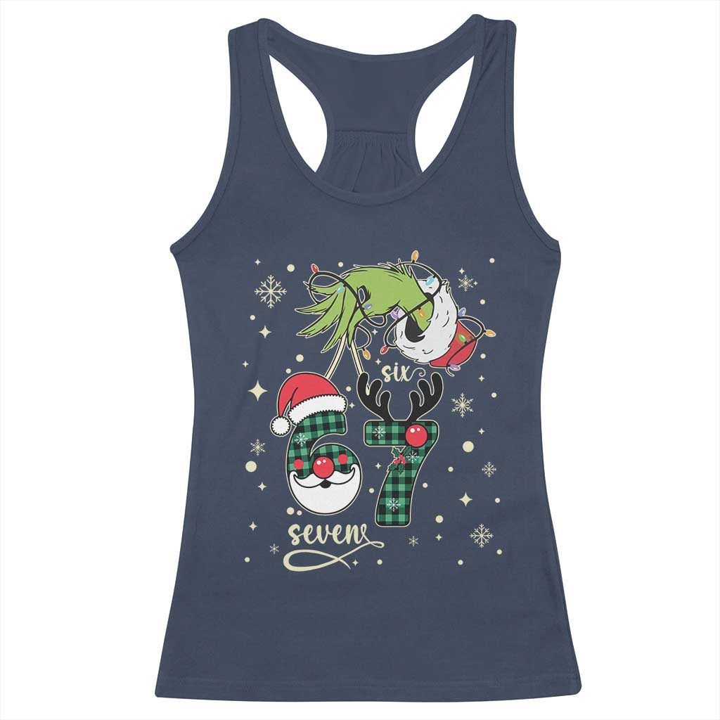 Funny Green Hand Six Seven Meme Racerback Tank Top Gen Z Alpha Xmas Gift TS12 Navy Print Your Wear