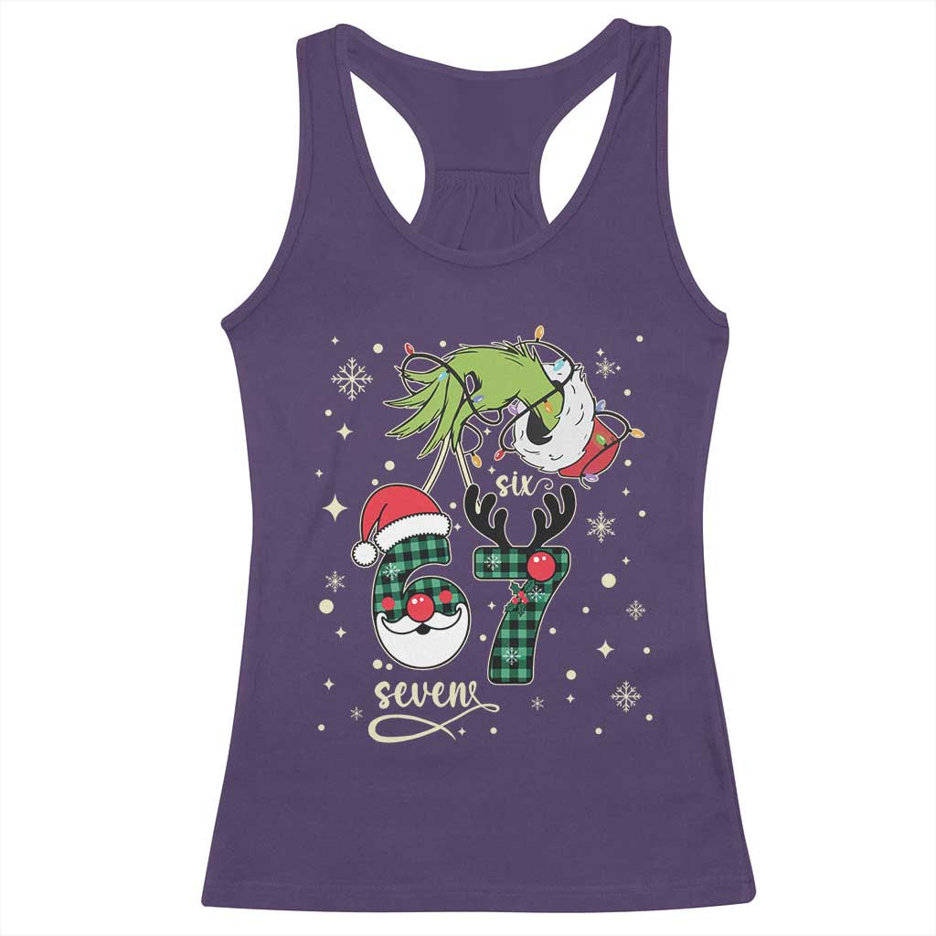 Funny Green Hand Six Seven Meme Racerback Tank Top Gen Z Alpha Xmas Gift TS12 Purple Print Your Wear