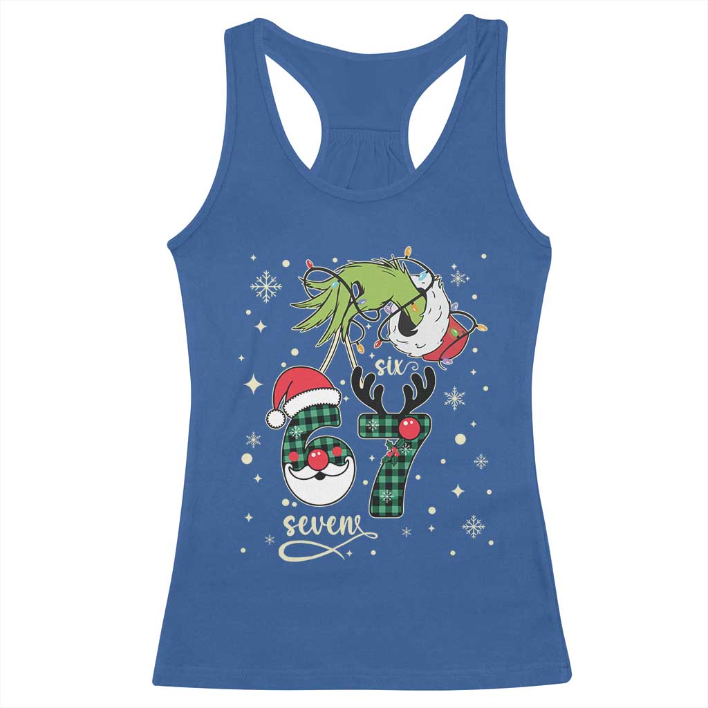 Funny Green Hand Six Seven Meme Racerback Tank Top Gen Z Alpha Xmas Gift TS12 Royal Blue Print Your Wear