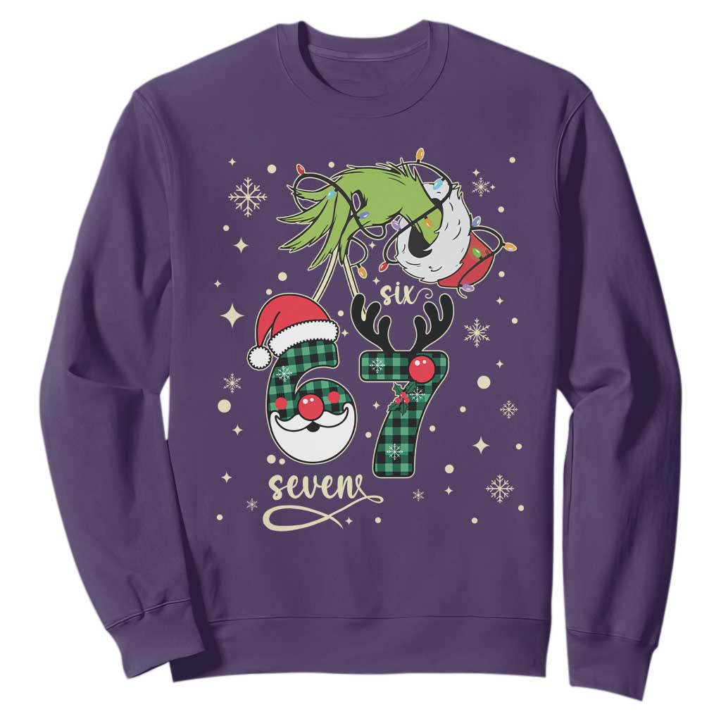 Funny Green Hand Six Seven Meme Sweatshirt Gen Z Alpha Xmas Gift TS12 Purple Print Your Wear