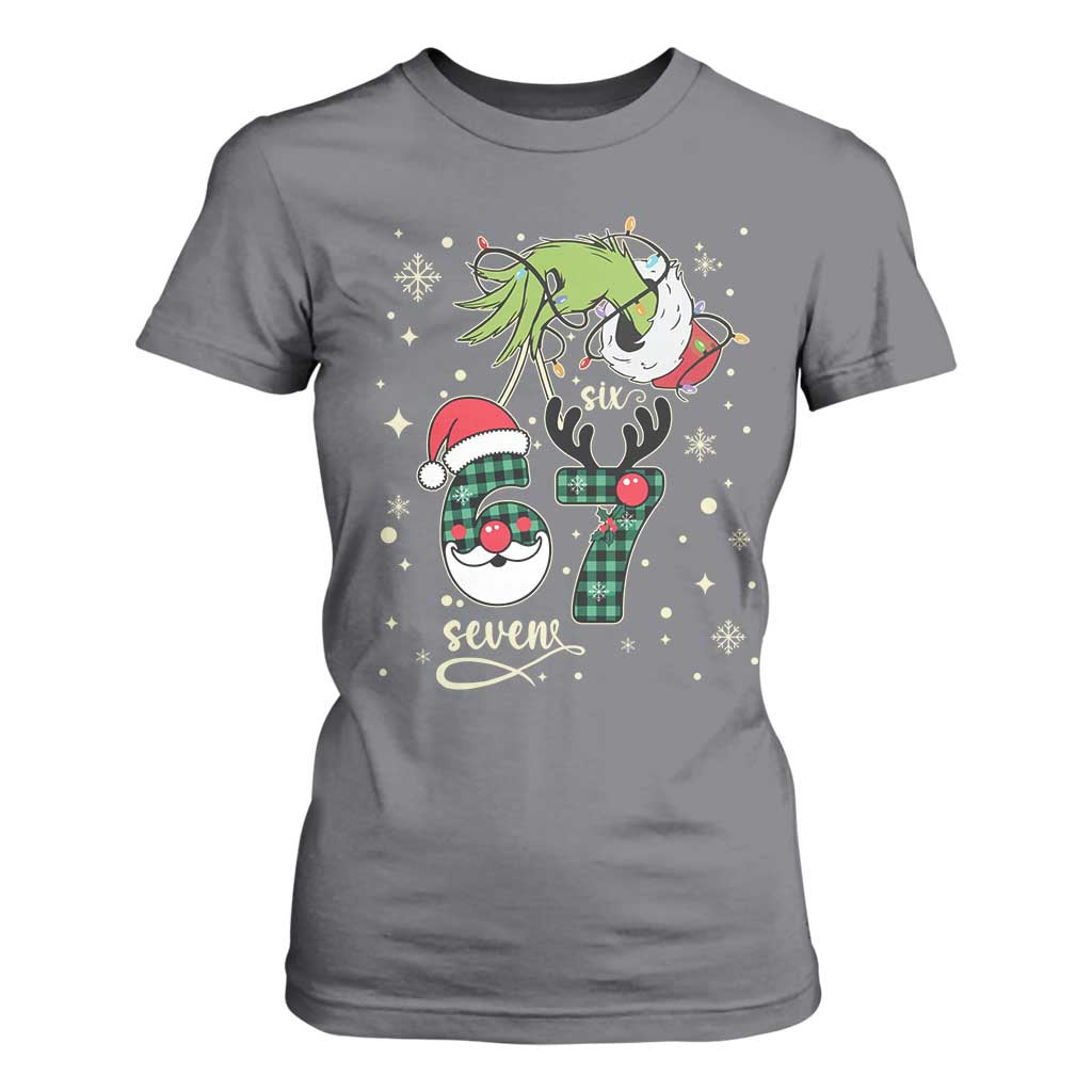 Funny Green Hand Six Seven Meme T Shirt For Women Gen Z Alpha Xmas Gift TS12 Charcoal Print Your Wear
