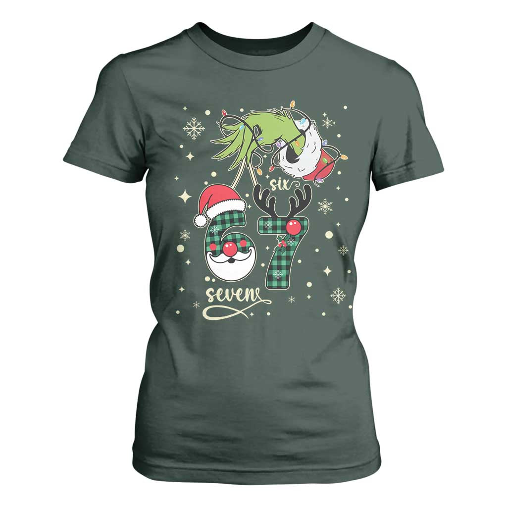 Funny Green Hand Six Seven Meme T Shirt For Women Gen Z Alpha Xmas Gift TS12 Dark Forest Green Print Your Wear