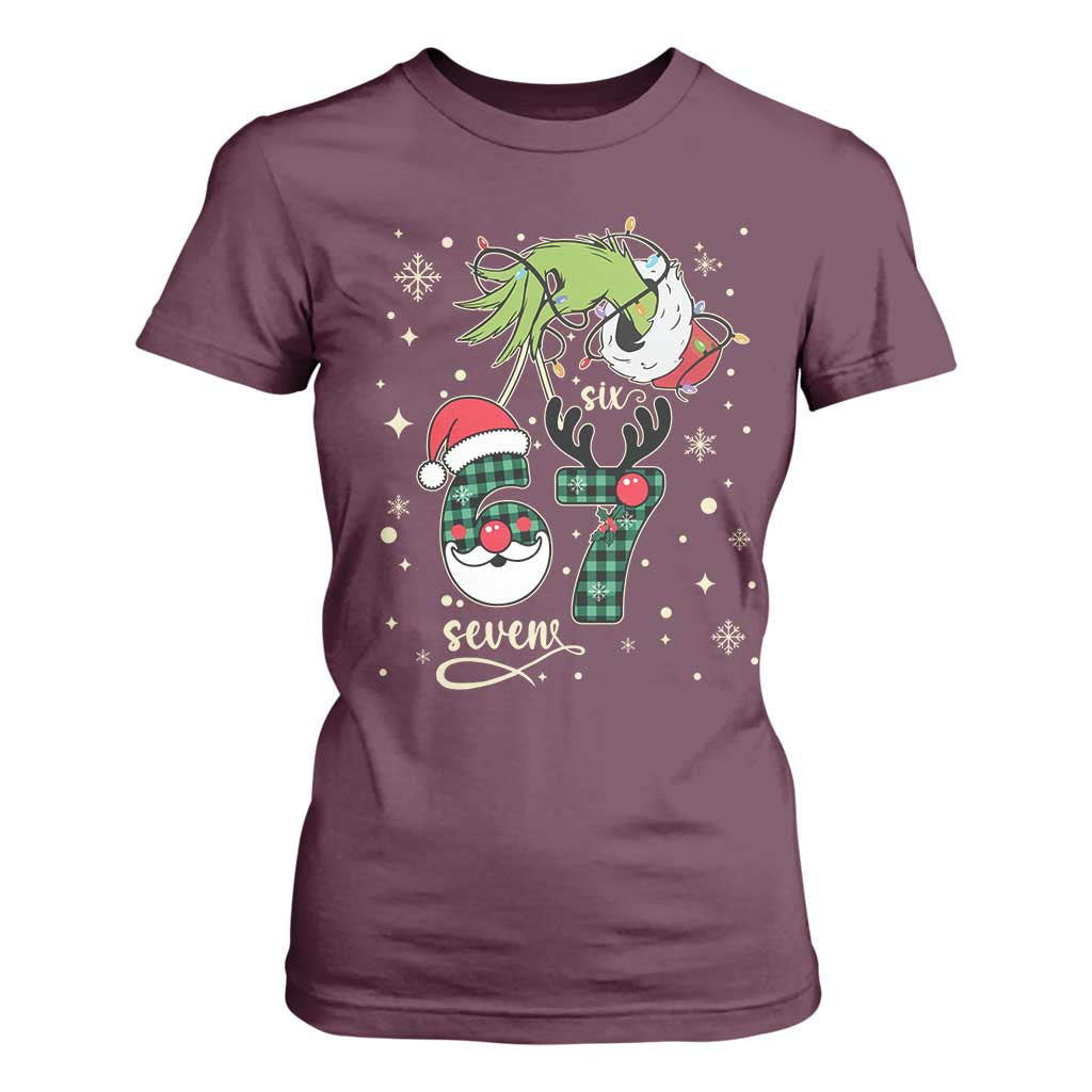 Funny Green Hand Six Seven Meme T Shirt For Women Gen Z Alpha Xmas Gift TS12 Maroon Print Your Wear