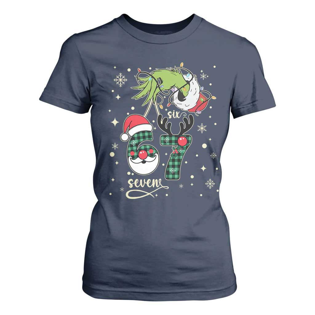 Funny Green Hand Six Seven Meme T Shirt For Women Gen Z Alpha Xmas Gift TS12 Navy Print Your Wear
