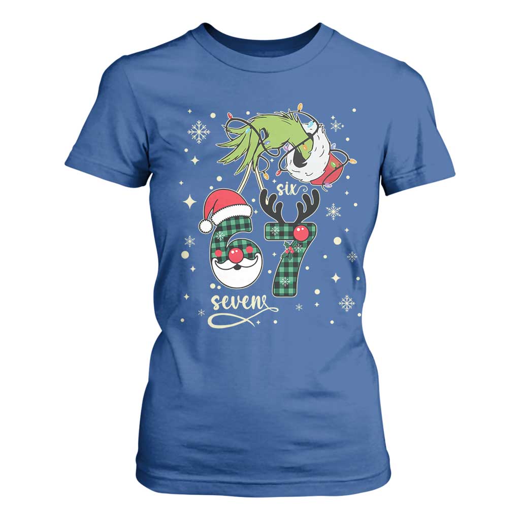 Funny Green Hand Six Seven Meme T Shirt For Women Gen Z Alpha Xmas Gift TS12 Royal Blue Print Your Wear