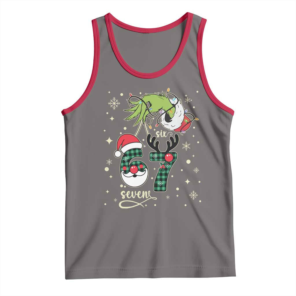 Funny Green Hand Six Seven Meme Tank Top Gen Z Alpha Xmas Gift TS12 Deep Heather Red Print Your Wear