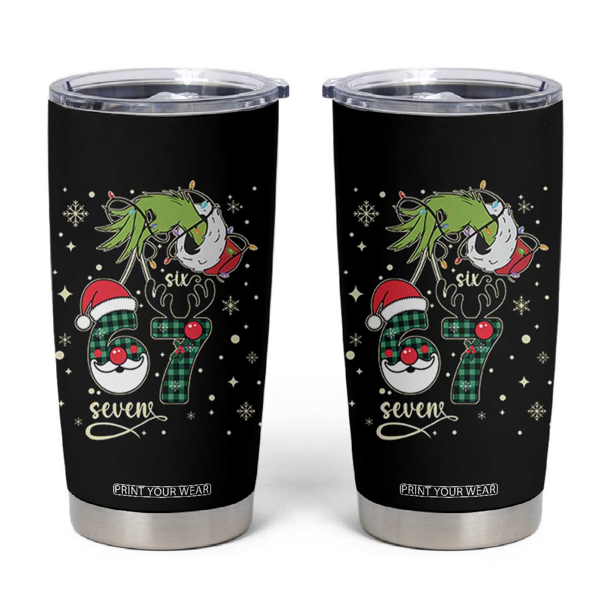 Funny Green Hand Six Seven Meme Tumbler Cup Gen Z Alpha Xmas Gift TS12 Black Print Your Wear