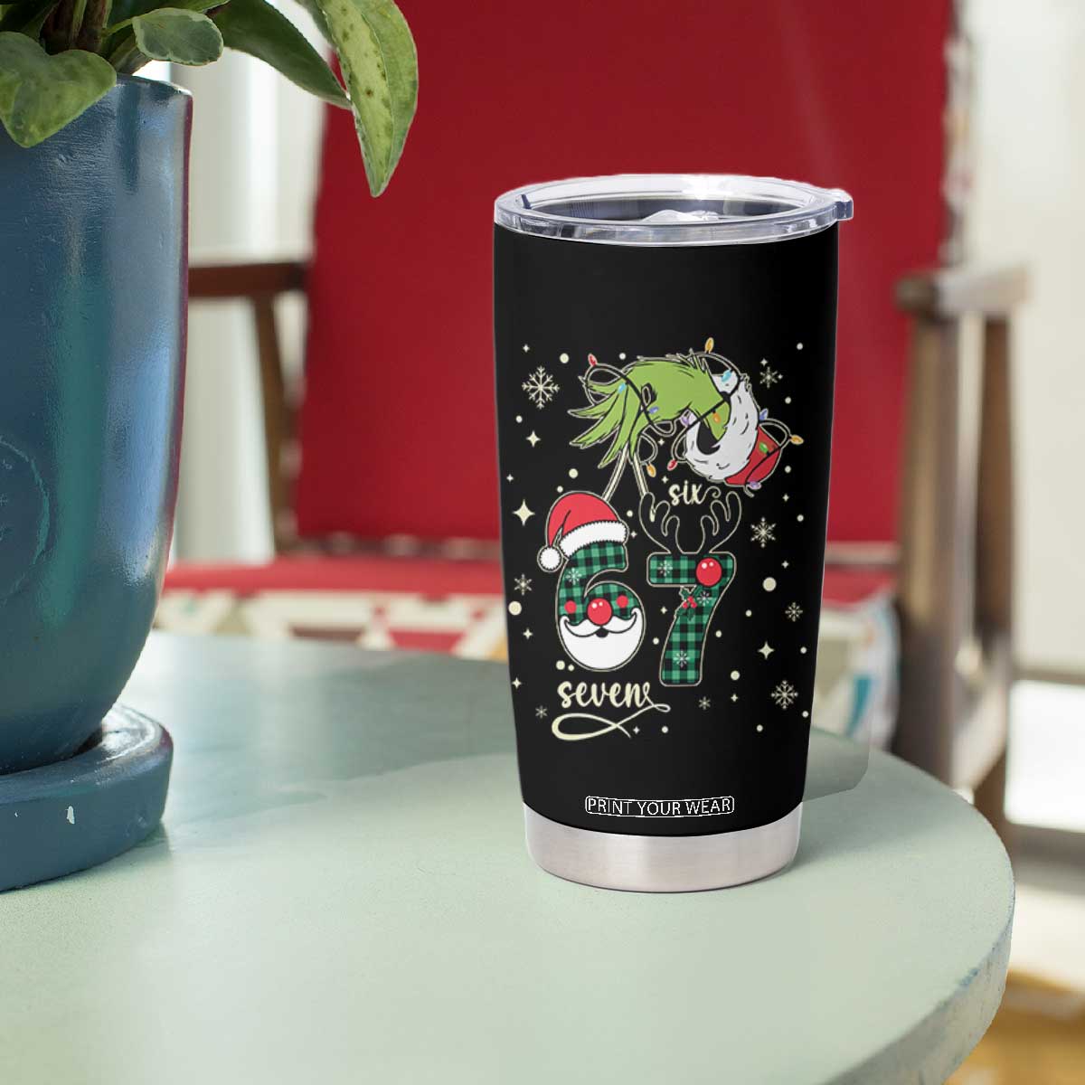 Funny Green Hand Six Seven Meme Tumbler Cup Gen Z Alpha Xmas Gift TS12 Print Your Wear