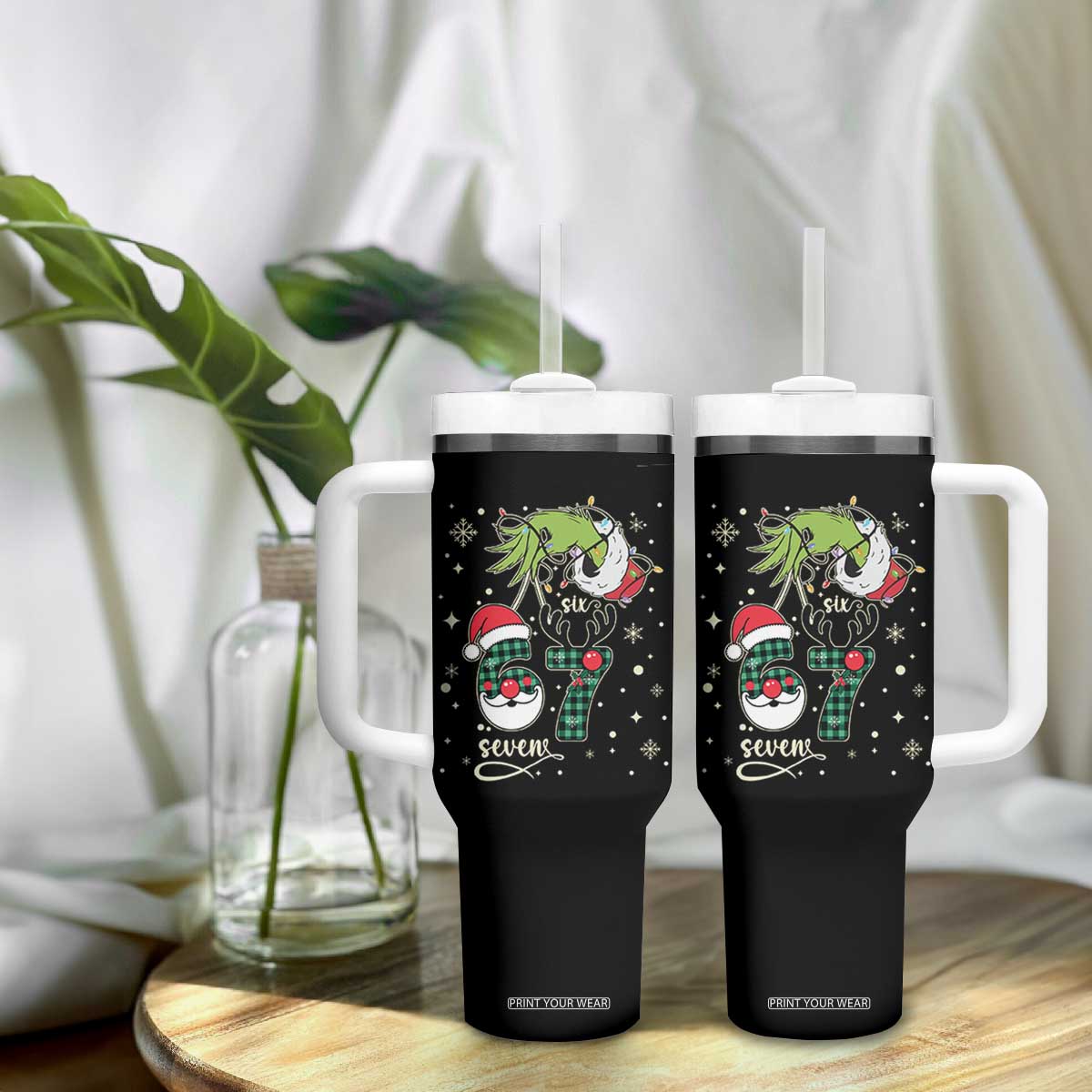 Funny Green Hand Six Seven Meme Tumbler With Handle Gen Z Alpha Xmas Gift TS12 Print Your Wear