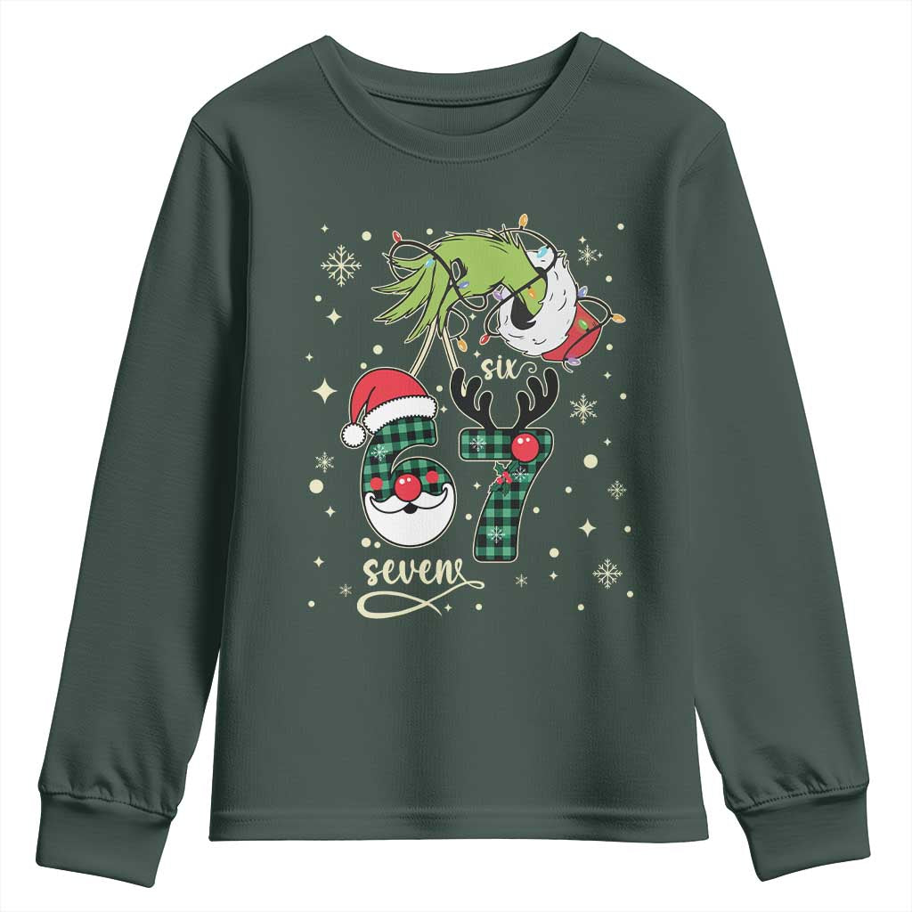 Funny Green Hand Six Seven Meme Youth Sweatshirt Gen Z Alpha Xmas Gift TS12 Dark Forest Green Print Your Wear