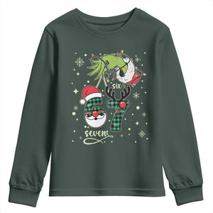 Funny Green Hand Six Seven Meme Youth Sweatshirt Gen Z Alpha Xmas Gift TS12 Dark Forest Green Print Your Wear