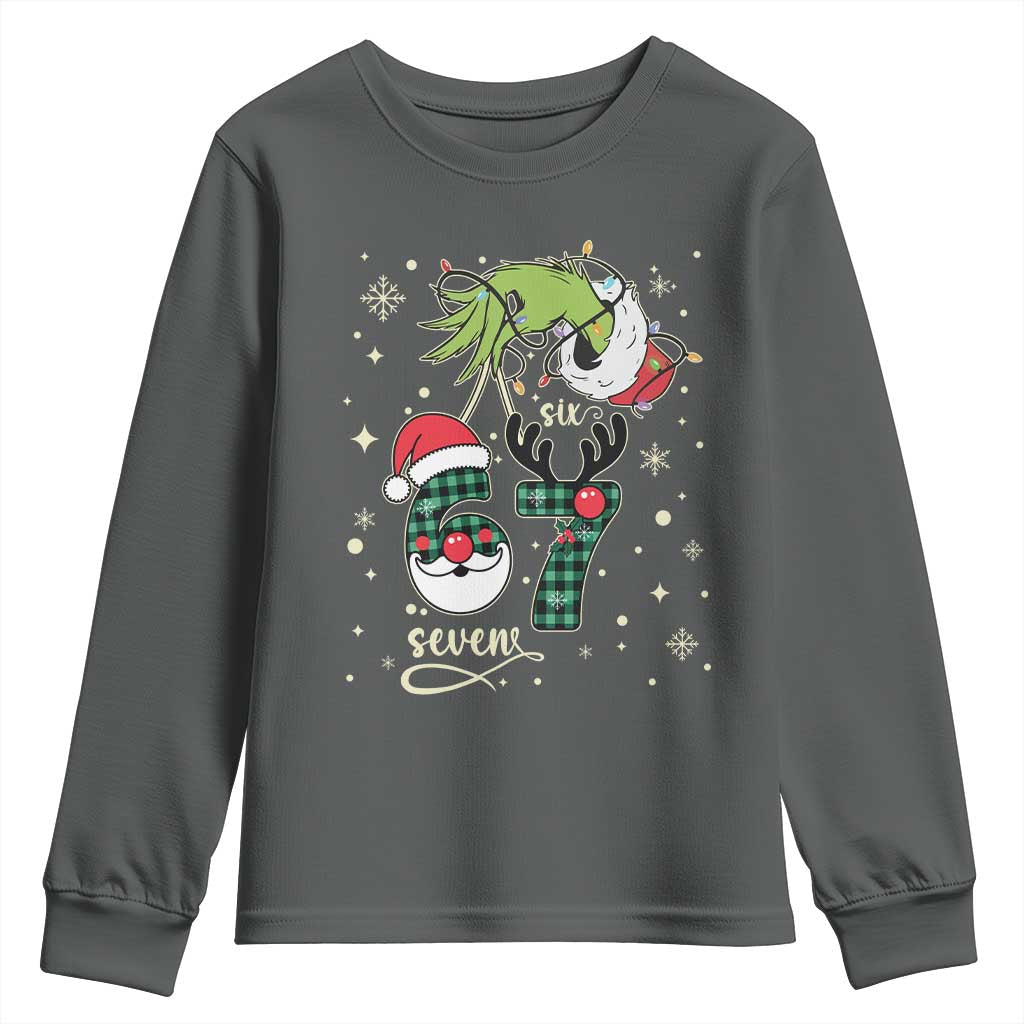 Funny Green Hand Six Seven Meme Youth Sweatshirt Gen Z Alpha Xmas Gift TS12 Dark Heather Print Your Wear