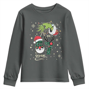Funny Green Hand Six Seven Meme Youth Sweatshirt Gen Z Alpha Xmas Gift TS12 Dark Heather Print Your Wear