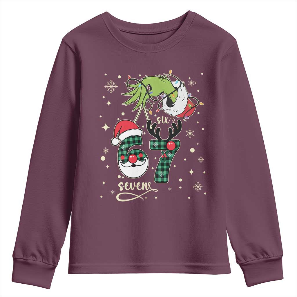Funny Green Hand Six Seven Meme Youth Sweatshirt Gen Z Alpha Xmas Gift TS12 Maroon Print Your Wear
