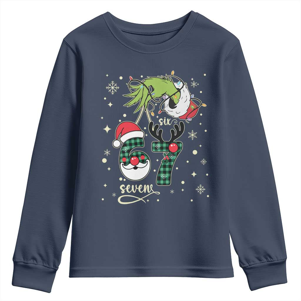 Funny Green Hand Six Seven Meme Youth Sweatshirt Gen Z Alpha Xmas Gift TS12 Navy Print Your Wear