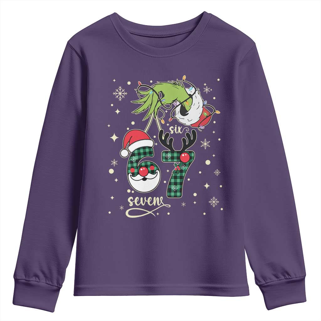 Funny Green Hand Six Seven Meme Youth Sweatshirt Gen Z Alpha Xmas Gift TS12 Purple Print Your Wear