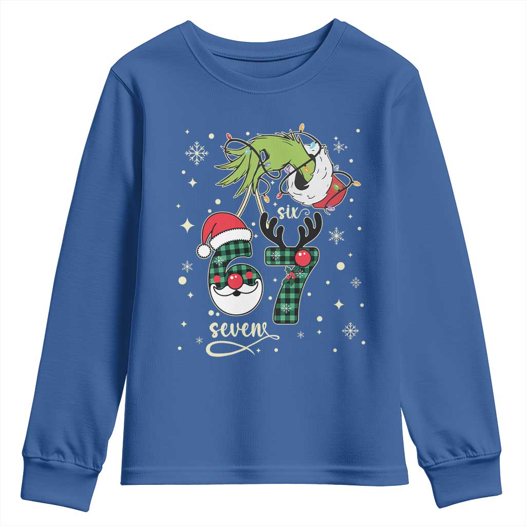 Funny Green Hand Six Seven Meme Youth Sweatshirt Gen Z Alpha Xmas Gift TS12 Royal Blue Print Your Wear
