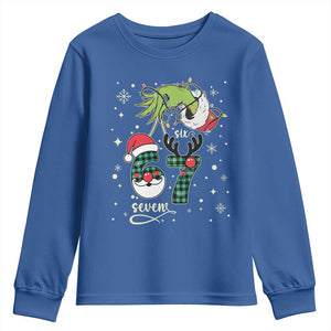 Funny Green Hand Six Seven Meme Youth Sweatshirt Gen Z Alpha Xmas Gift TS12 Royal Blue Print Your Wear