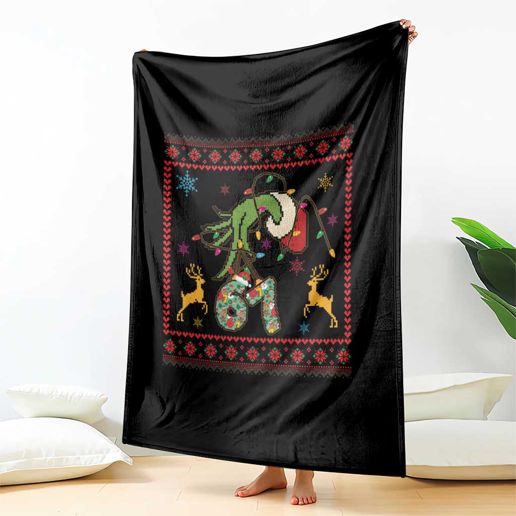 Green Hand 67 Meme Ugly Sweater Throw Blanket Funny Holiday Gift TS12 Print Your Wear
