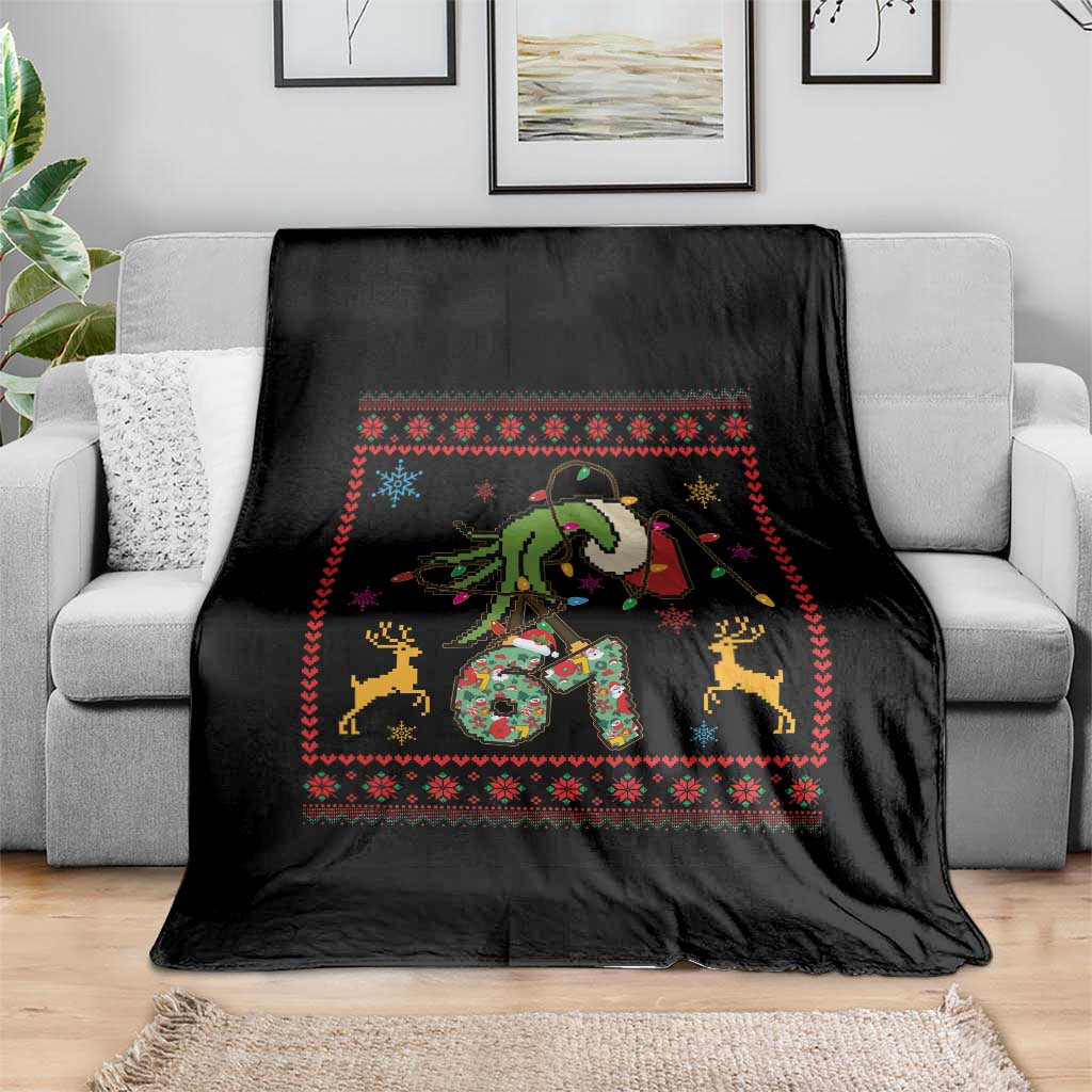 Green Hand 67 Meme Ugly Sweater Throw Blanket Funny Holiday Gift TS12 Print Your Wear