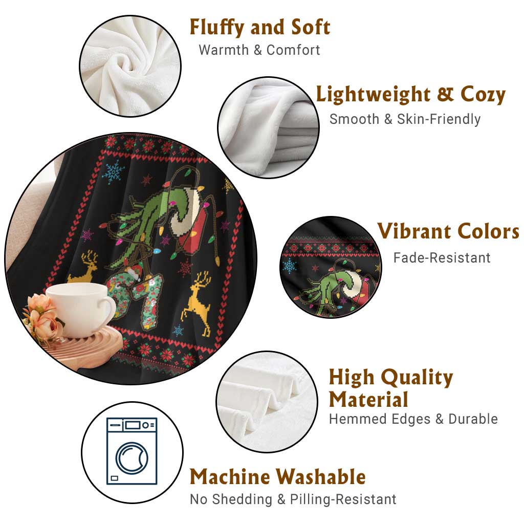 Green Hand 67 Meme Ugly Sweater Throw Blanket Funny Holiday Gift TS12 Print Your Wear