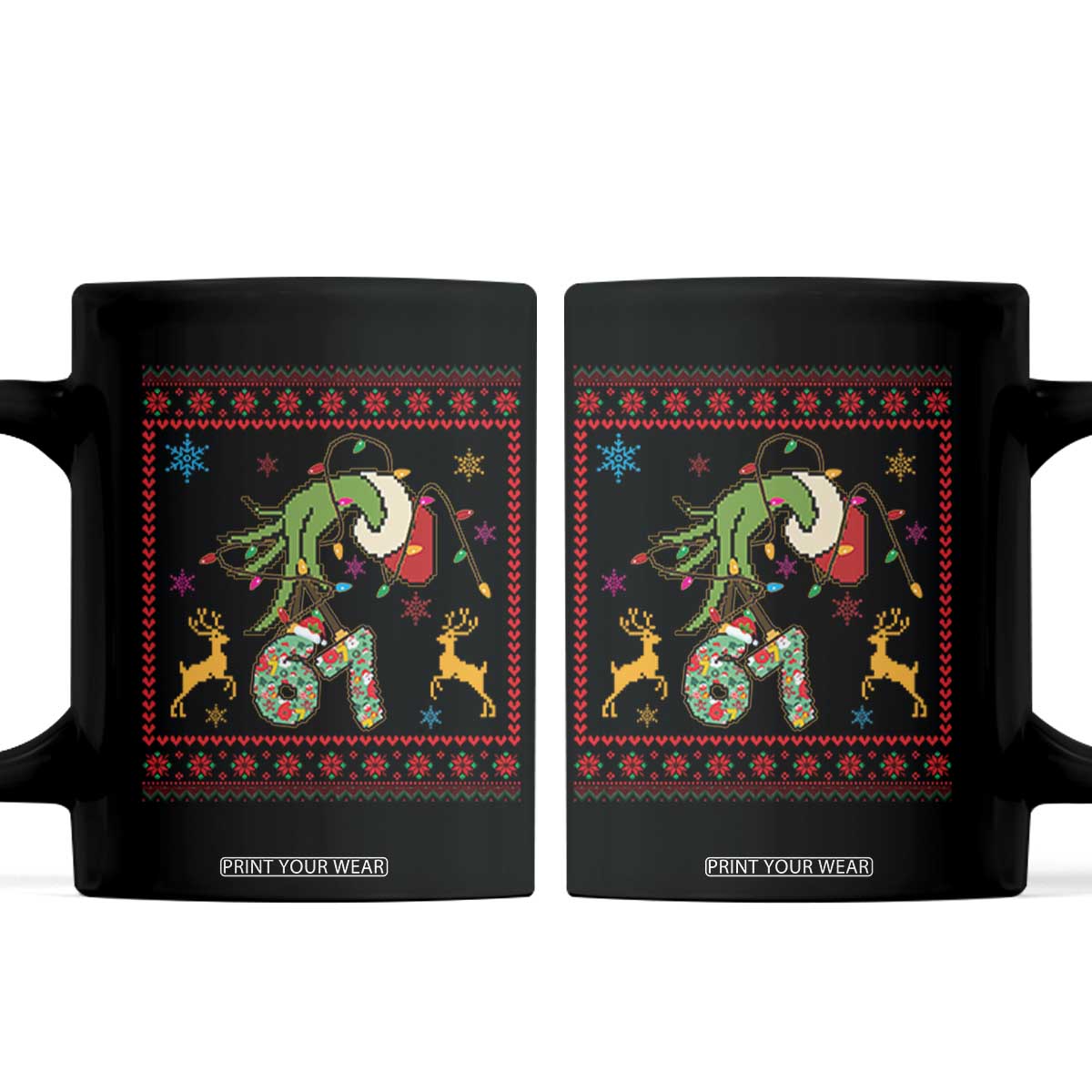 Green Hand 67 Meme Ugly Sweater Coffee Mug Funny Holiday Gift TS12 Black Print Your Wear