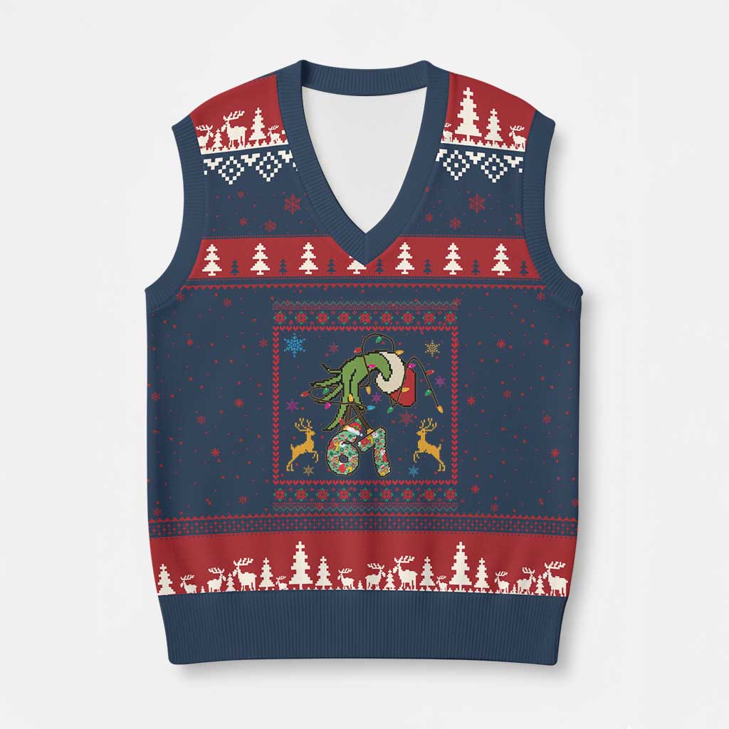 Green Hand 67 Meme Ugly Sweater V-Neck Knit Sweater Vest Funny Holiday Gift TS12 Navy Red Print Your Wear