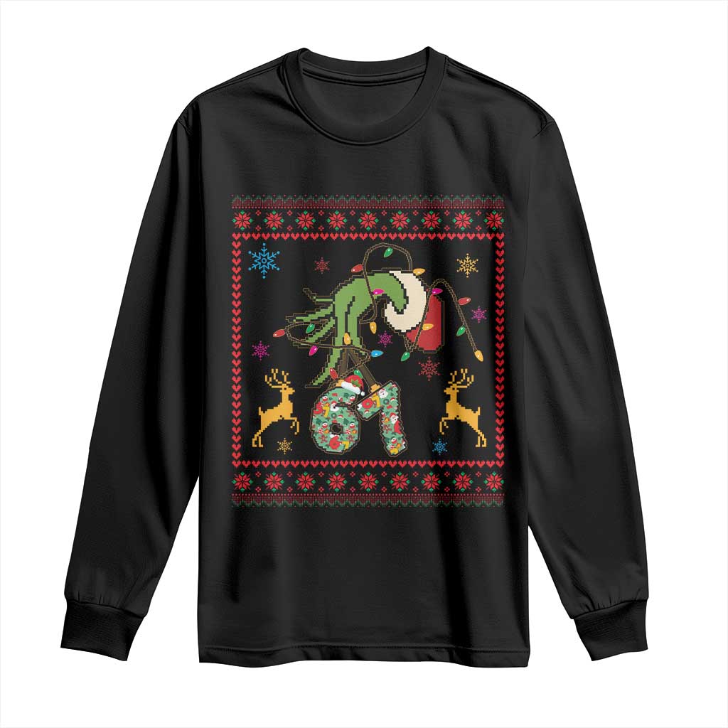 Green Hand 67 Meme Ugly Sweater Long Sleeve Shirt Funny Holiday Gift TS12 Black Print Your Wear