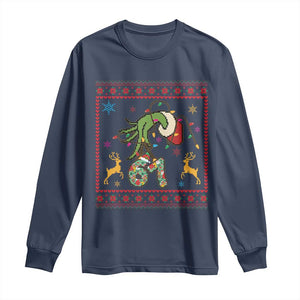 Green Hand 67 Meme Ugly Sweater Long Sleeve Shirt Funny Holiday Gift TS12 Navy Print Your Wear