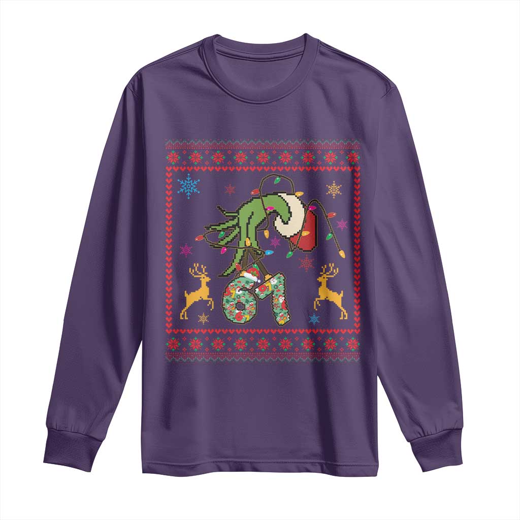 Green Hand 67 Meme Ugly Sweater Long Sleeve Shirt Funny Holiday Gift TS12 Purple Print Your Wear