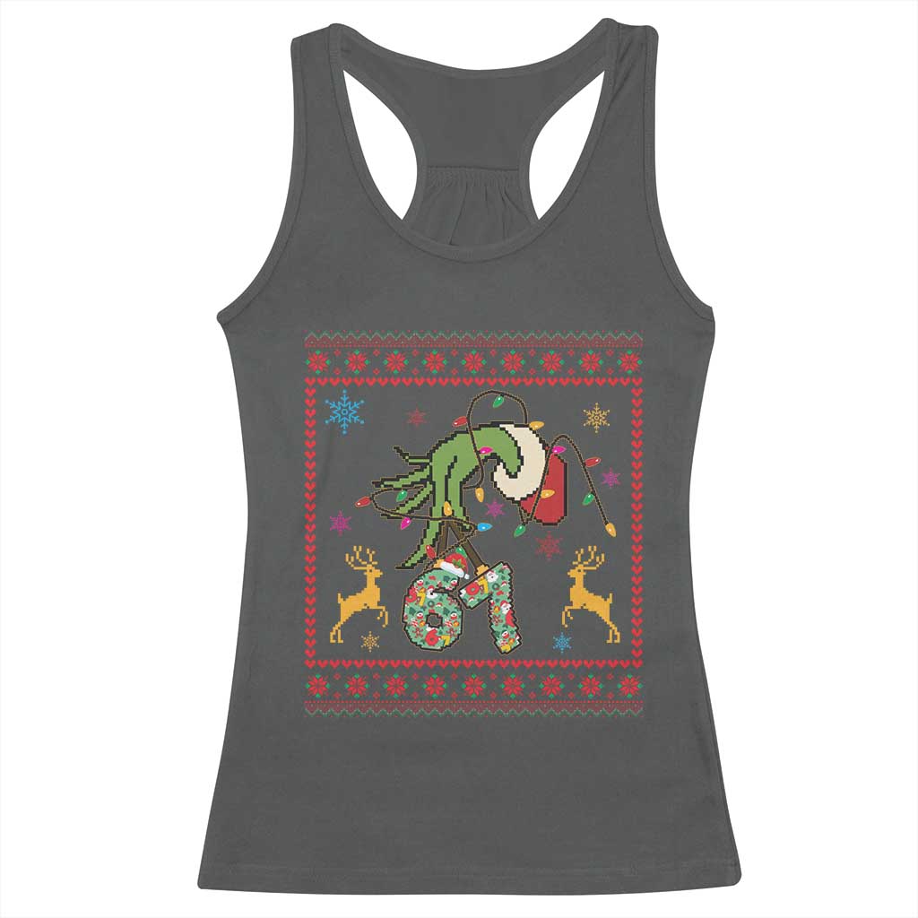 Green Hand 67 Meme Ugly Sweater Racerback Tank Top Funny Holiday Gift TS12 Dark Heather Print Your Wear