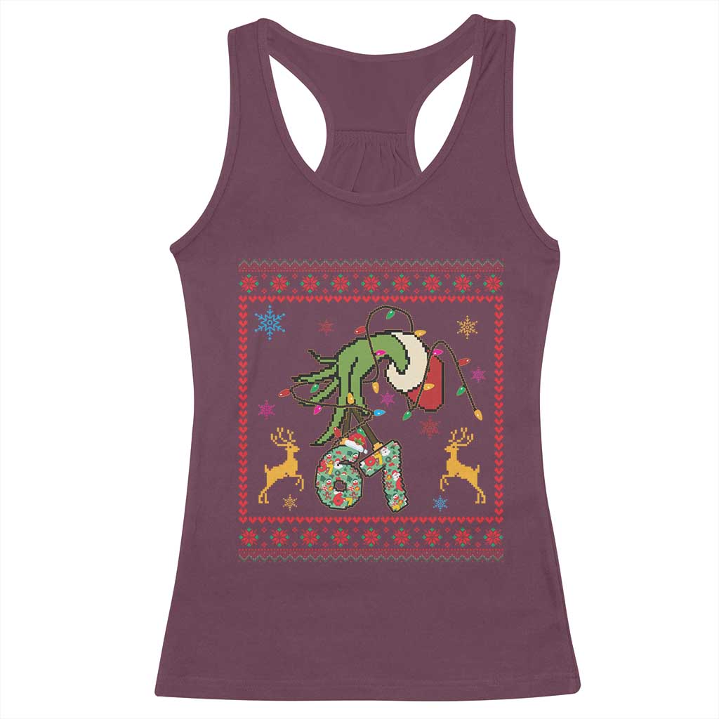 Green Hand 67 Meme Ugly Sweater Racerback Tank Top Funny Holiday Gift TS12 Maroon Print Your Wear
