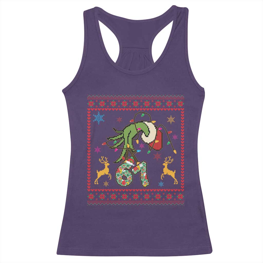 Green Hand 67 Meme Ugly Sweater Racerback Tank Top Funny Holiday Gift TS12 Purple Print Your Wear