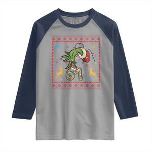 Green Hand 67 Meme Ugly Sweater Raglan Shirt Funny Holiday Gift TS12 Sport Gray Navy Print Your Wear
