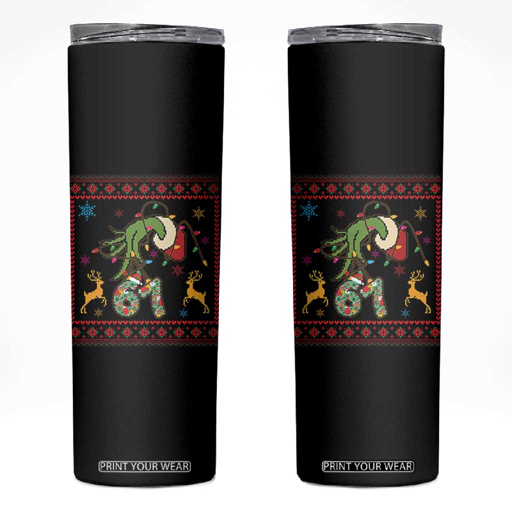 Green Hand 67 Meme Ugly Sweater Skinny Tumbler Funny Holiday Gift TS12 Black Print Your Wear