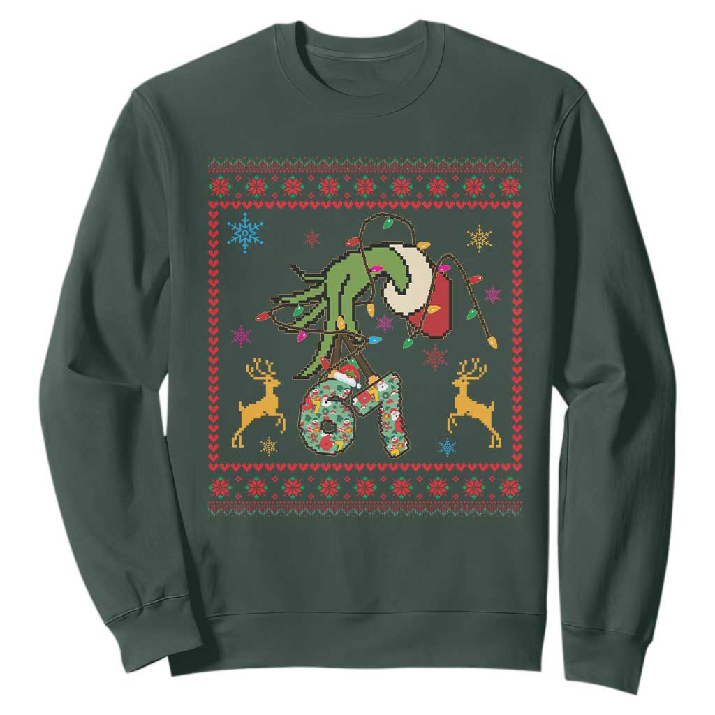 Green Hand 67 Meme Ugly Sweater Sweatshirt Funny Holiday Gift TS12 Dark Forest Green Print Your Wear