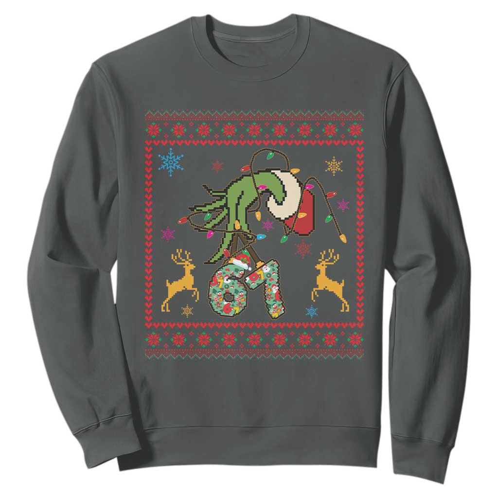 Green Hand 67 Meme Ugly Sweater Sweatshirt Funny Holiday Gift TS12 Dark Heather Print Your Wear