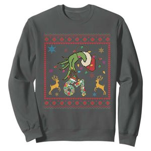 Green Hand 67 Meme Ugly Sweater Sweatshirt Funny Holiday Gift TS12 Dark Heather Print Your Wear