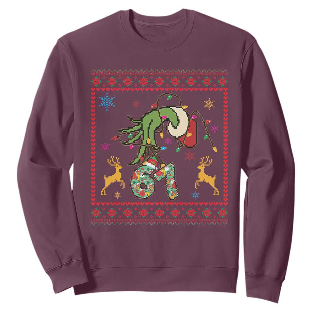 Green Hand 67 Meme Ugly Sweater Sweatshirt Funny Holiday Gift TS12 Maroon Print Your Wear