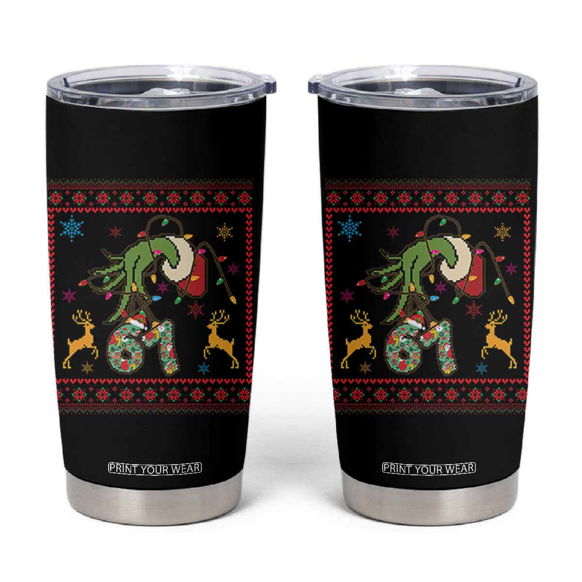 Green Hand 67 Meme Ugly Sweater Tumbler Cup Funny Holiday Gift TS12 Black Print Your Wear