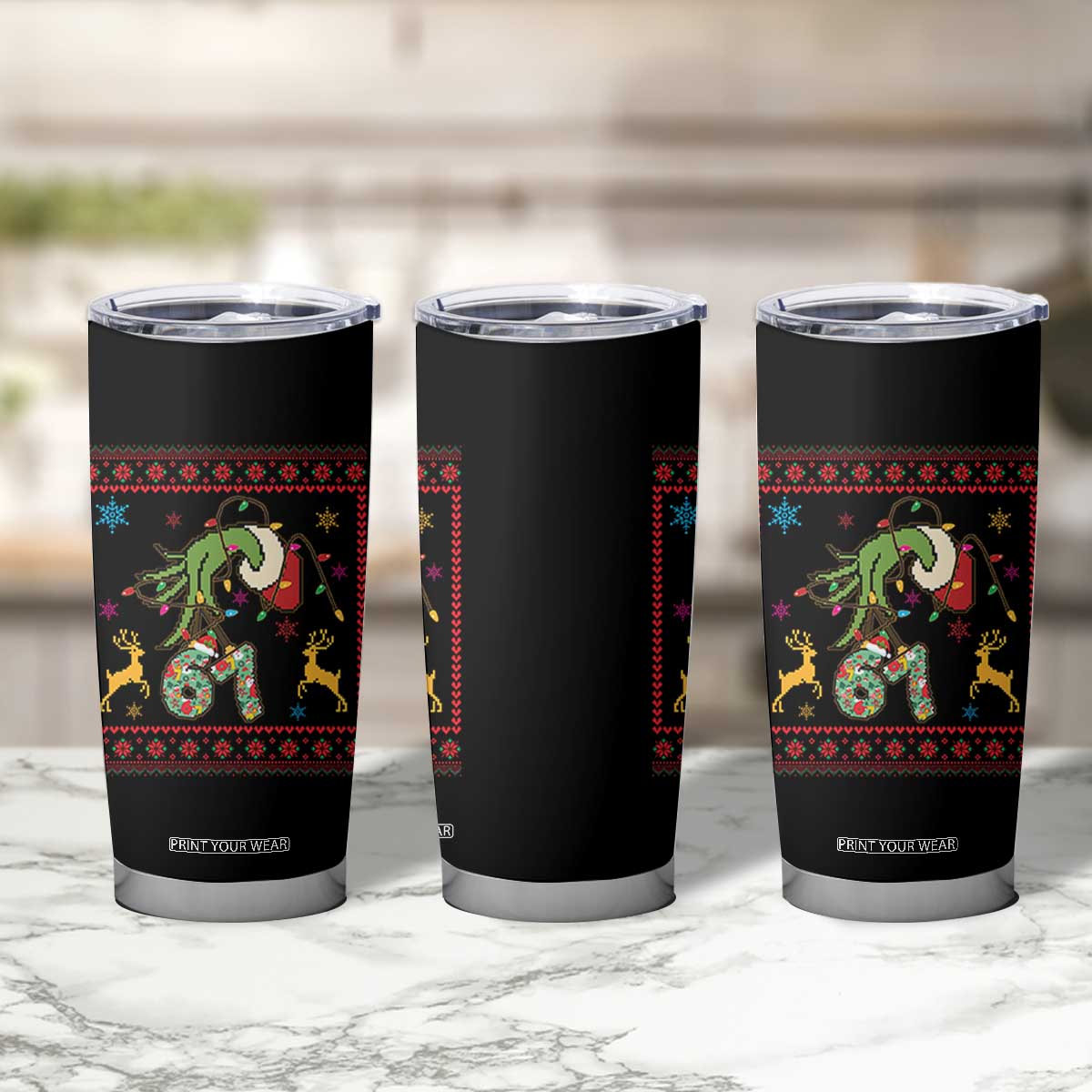 Green Hand 67 Meme Ugly Sweater Tumbler Cup Funny Holiday Gift TS12 Print Your Wear