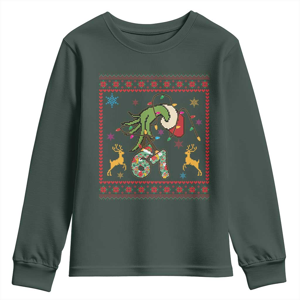 Green Hand 67 Meme Ugly Sweater Youth Sweatshirt Funny Holiday Gift TS12 Dark Forest Green Print Your Wear